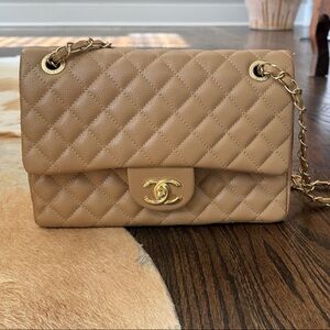 Chanel Tan Quilted Crossbody Bag with Chain Strap